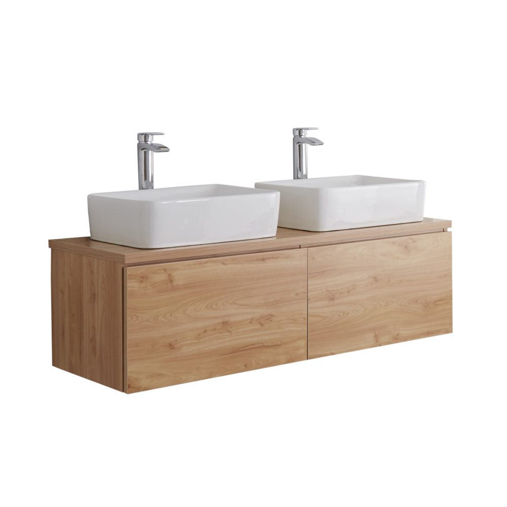 Newington Badkamermeubel Goud Eiken incl. 2 x Keramische Opzetwastafels 120cm