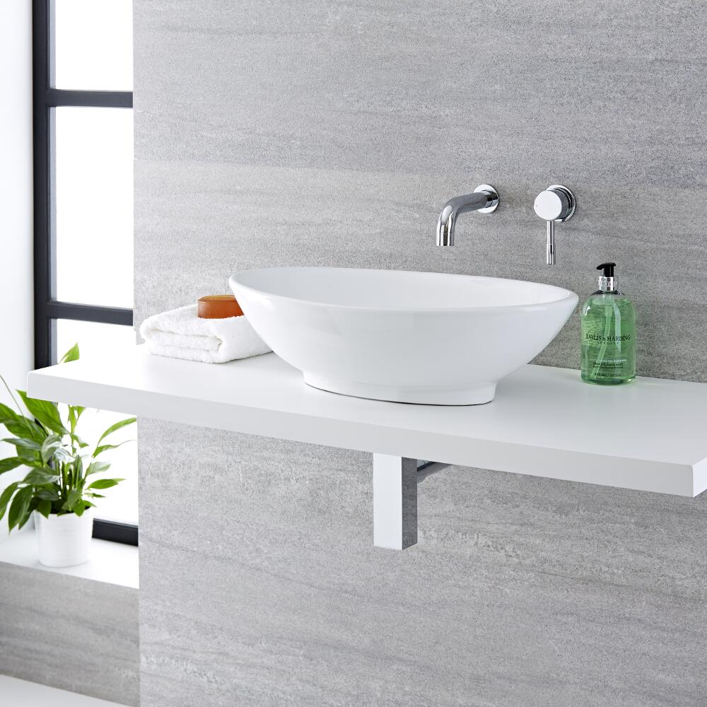 Mirage Wandkraan & Kenton Opzetwastafel Wit Keramiek Ovaal 52cm x 32cm x 14cm