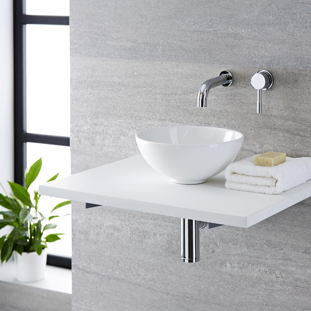 Mirage Wandkraan & Ashbury Opzetwastafel Wit Keramiek Rond d.28cm