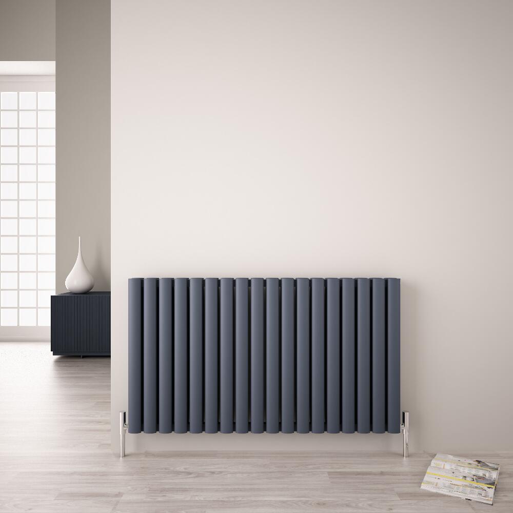 Revive Air Horizontale Aluminium Dubbelpaneel Designradiator 60cm x 107cm x 7,6cm Antraciet 2067 Watt