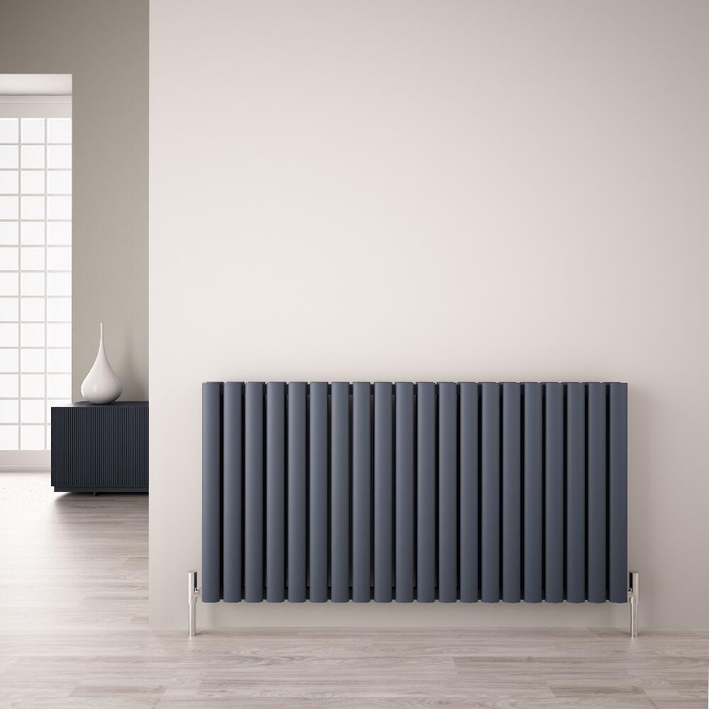 Revive Air Horizontale Aluminium Dubbelpaneel Designradiator - 60cm x 119cm x 7,6cm Antraciet 2298 Watt