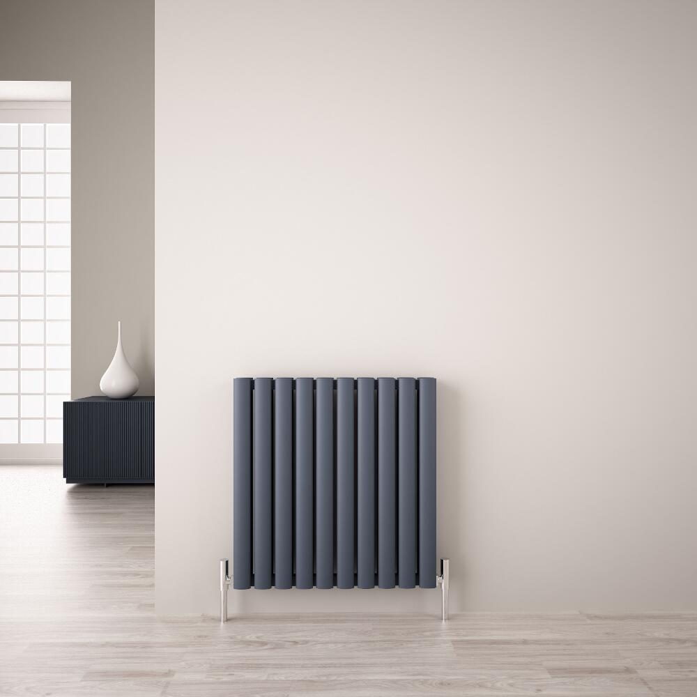 Revive Air Horizontale Aluminium Dubbelpaneel Designradiator 60cm x 59cm x 7,6cm Antraciet 1149Watt