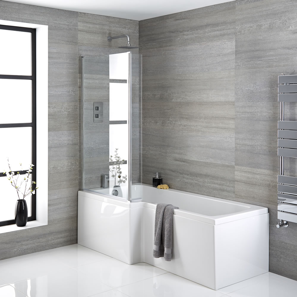 Hudson Reed Portland Douchebad Wit 170cm x 85cm Douchewand 140cm x 80cm Linker Uitvoering