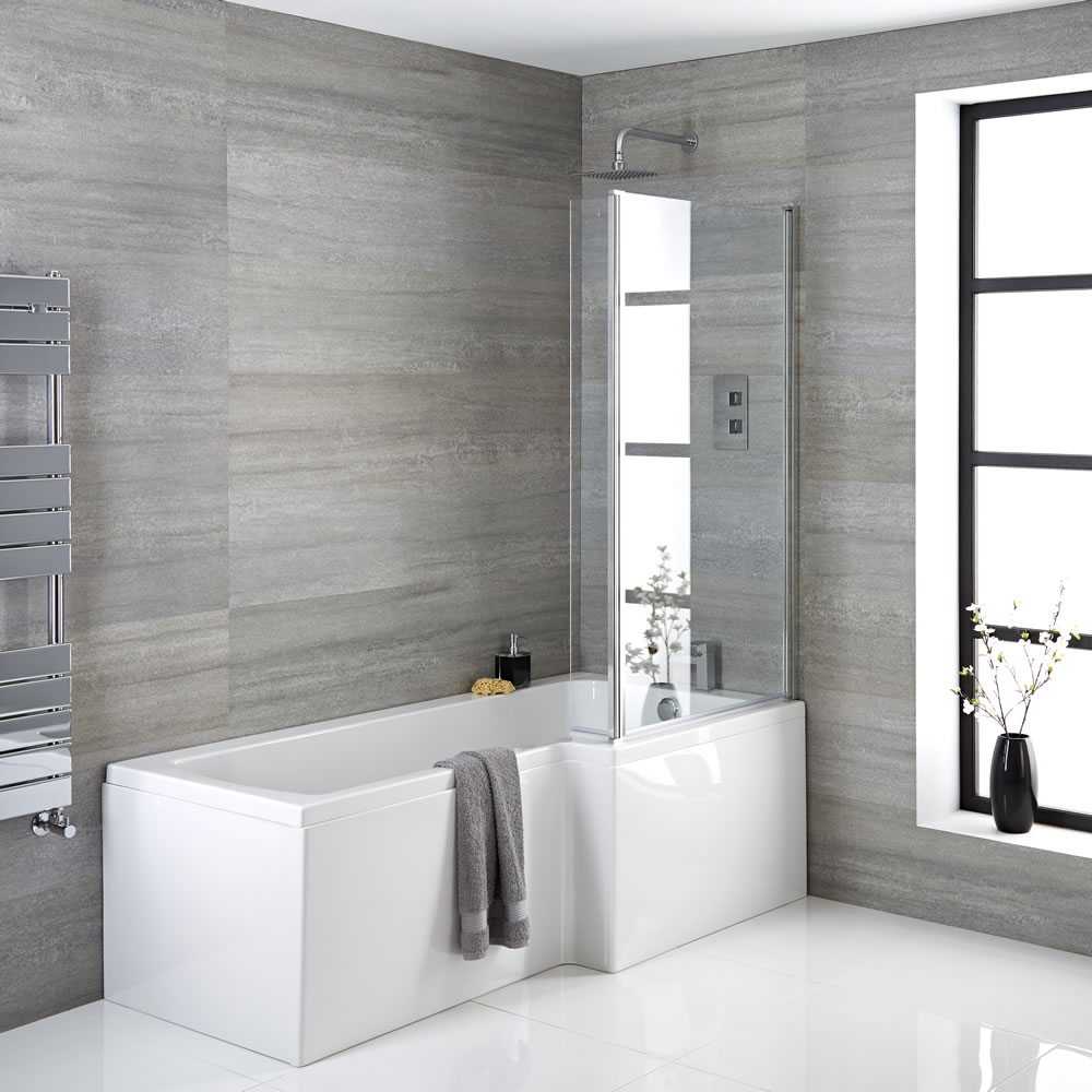 Hudson Reed Portland Douchebad Wit 170cm x 85cm Douchewand 140cm x 80cm Rechter Uitvoering