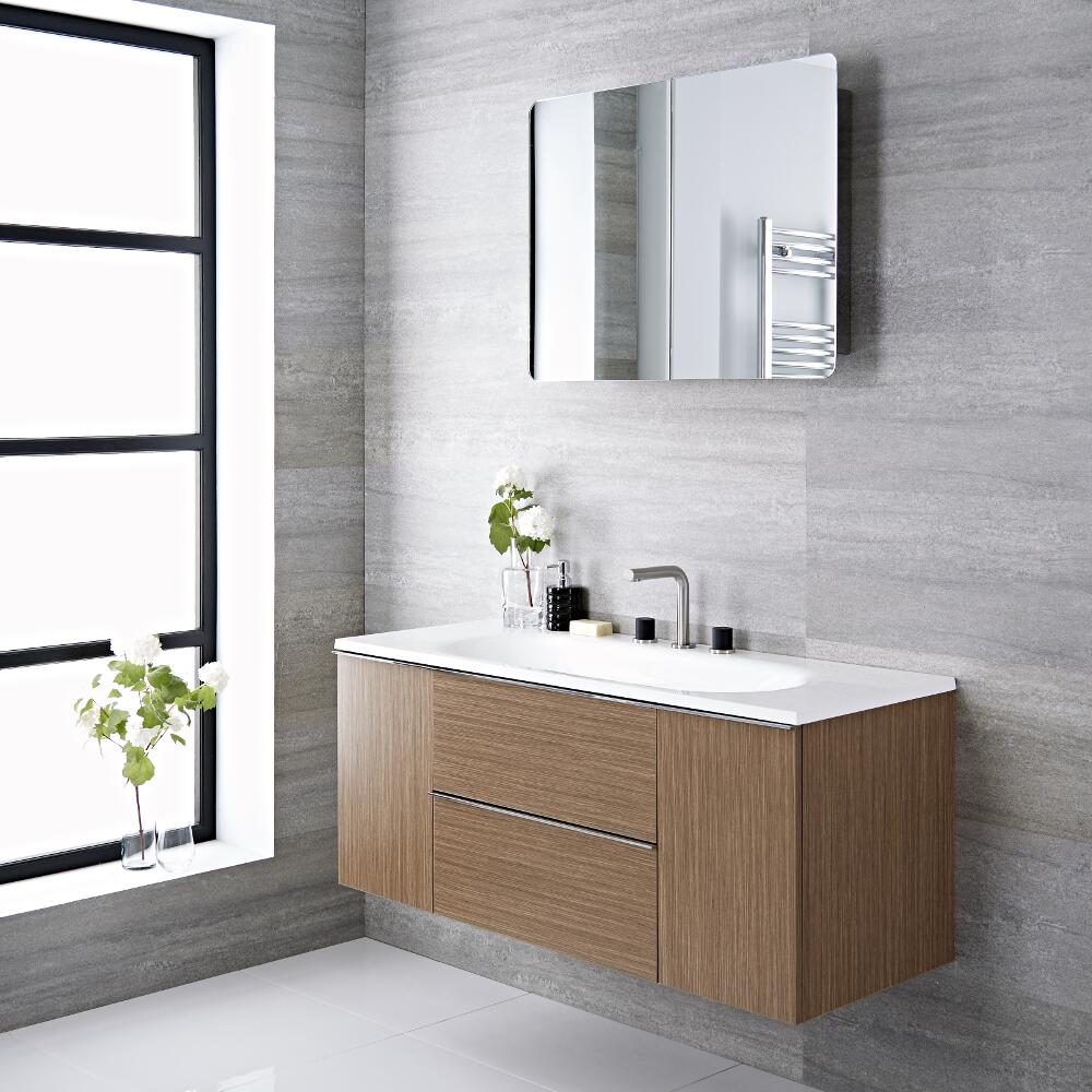 Randwick 120 x 48 x 55cm Hangend Wastafelmeubel met Polymarmer Wasbak - Eiken