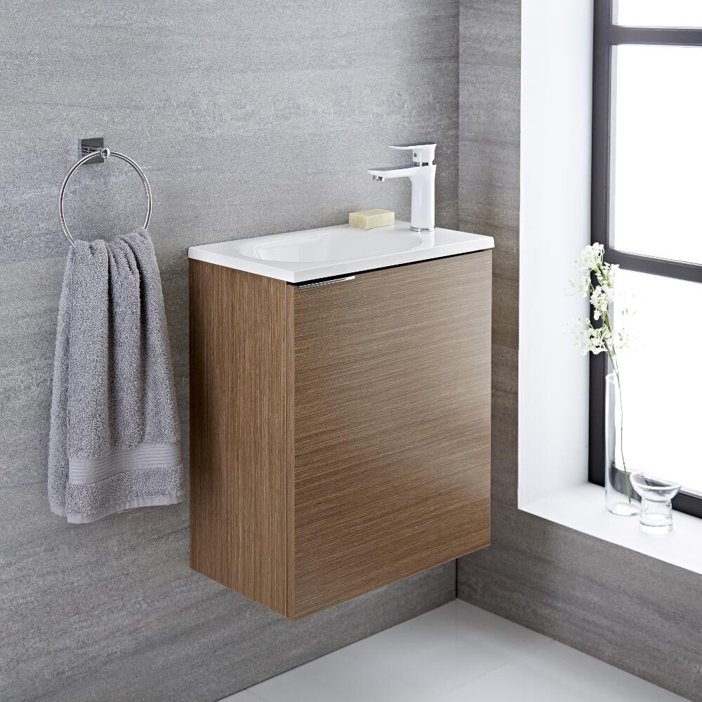 Randwick 50 x 30 x 60 cm Hangend Wastafelmeubel met Polymarmer Wasbak - Eiken