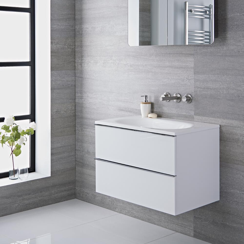 Randwick 75 x 48 x 52cm Hangend Wastafelmeubel met Polymarmer Wasbak - Wit