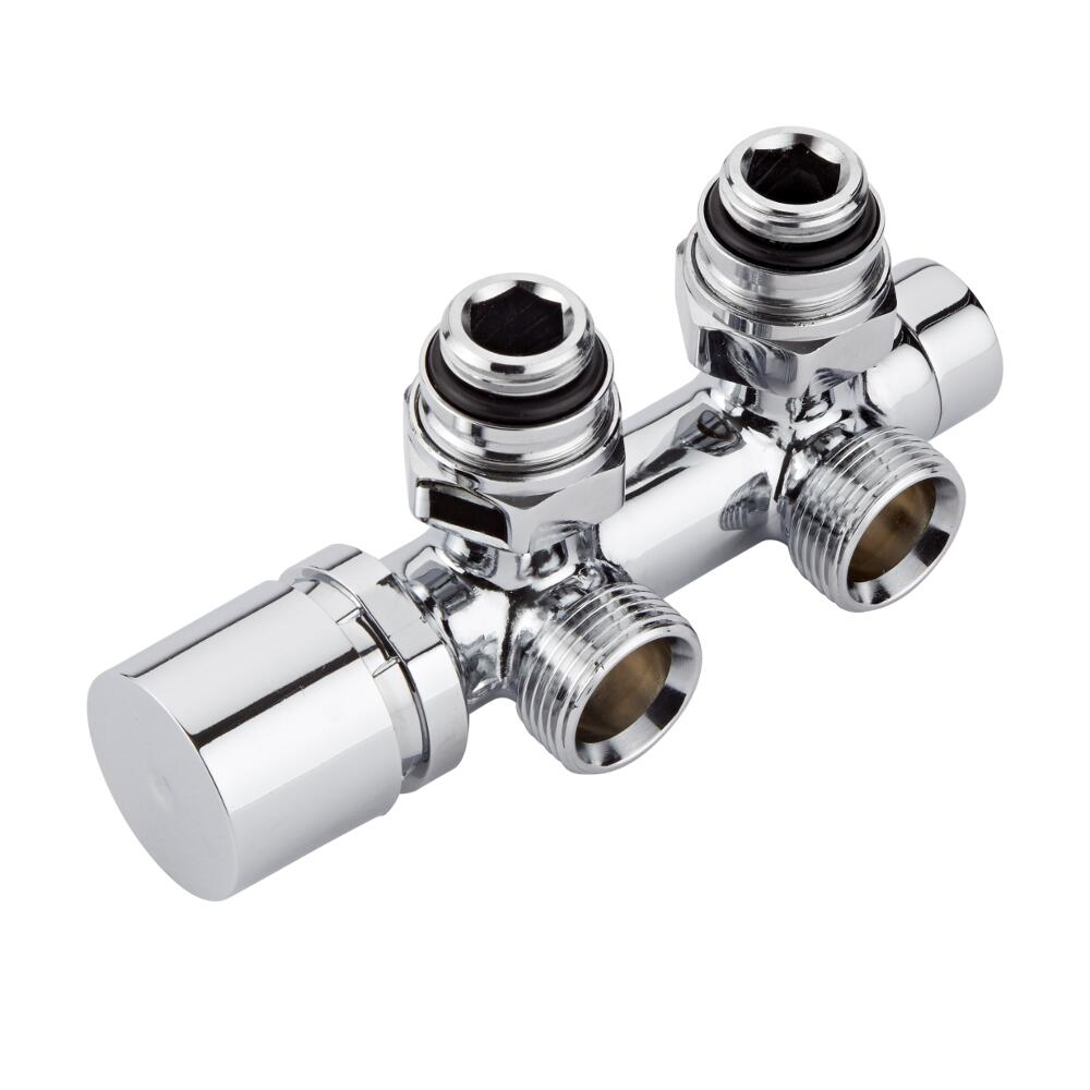 H-Blok 2-pijps Radiatorkraan Haaks 3/4'' Mannelijk Chroom met Keuze uit Adapter