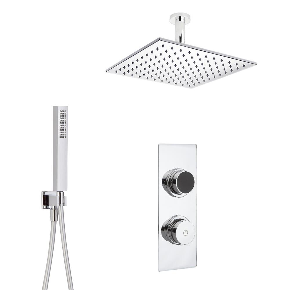 2-weg Digitale Thermostaatkraan 20 x 20cm Regendouchekop Plafondbevestiging & Handdouchecombi