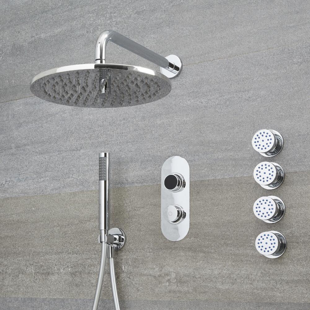 Narus - 3-weg Digitale Thermostaatkraan + d.30cm Douchekop Muurbevestiging + Handdouchecombi & Bodyjets