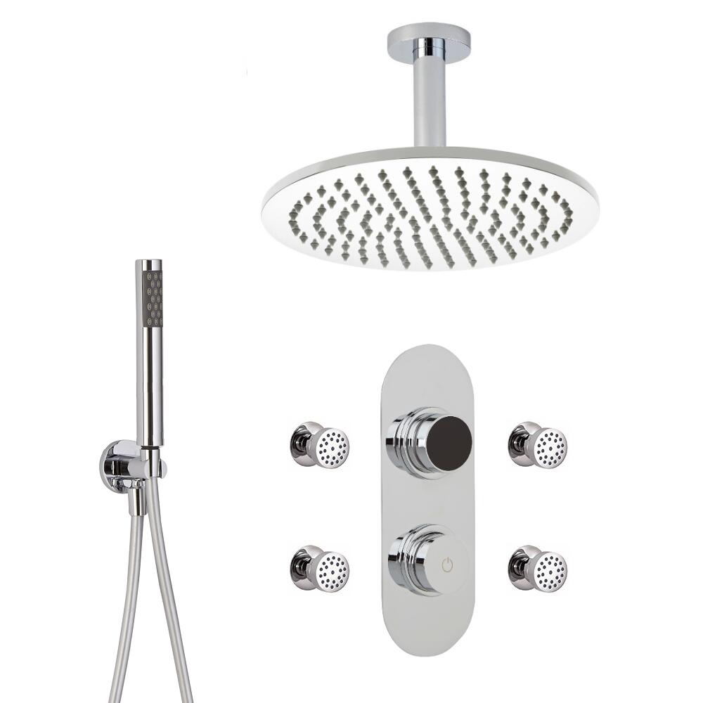 3-weg Digitale Thermostaatkraan + d.30cm PlafondDouchekop + Handdouchecombi & Bodyjets