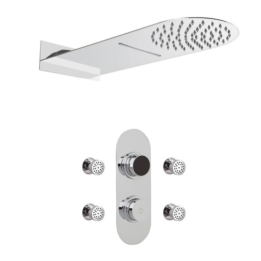 3-weg Digitale Thermostaatkraan + Regen en Waterval Douchekop Vierkant & Handdouche Combi