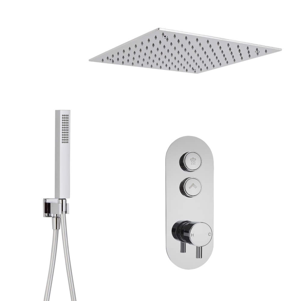 Idro 2-weg Thermostatische Drukknop Douche Handouche Combi & 40cm Verzonken Vierkante Regendouchekop
