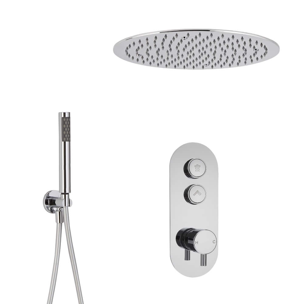Idro 2-weg Thermostatische Drukknop Douche Handouche Combi & d.40cm Verzonken Ronde Regendouchekop