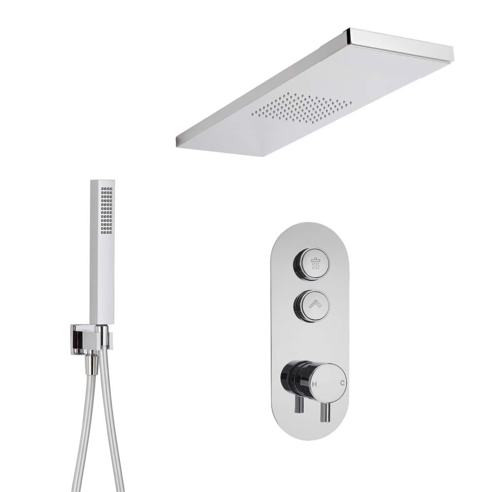 Idro 2-weg Thermostatische Drukknop Douchekraan Handouche Combi & 80cm Douchehemel