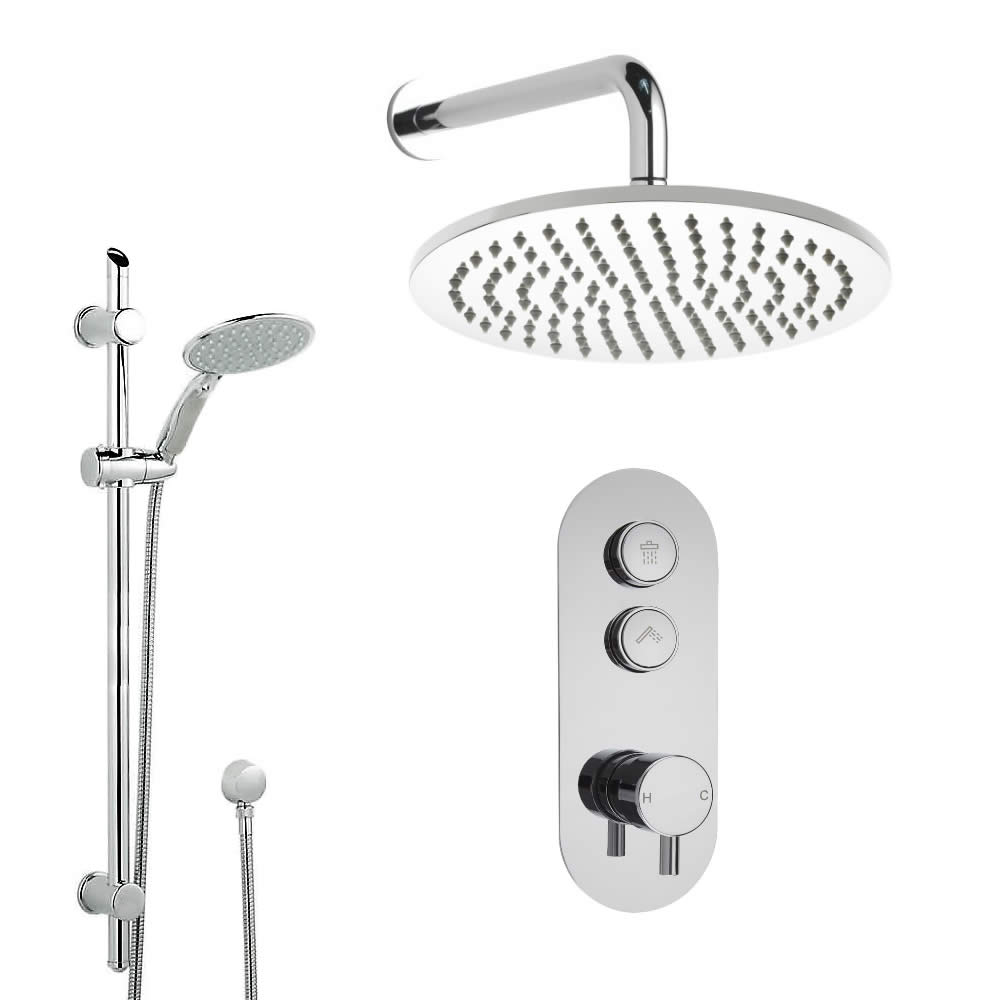 Idro 2-weg Thermostatische Drukknop Douchekraan Glijstanguitrusting & 30cm Ronde Douchekop