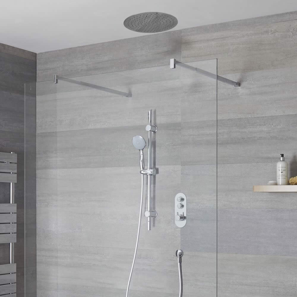 Idro 2-weg Thermostatische Drukknop Douchekraan Glijstanguitrusting & d. 40cm Verzonken Douchekop