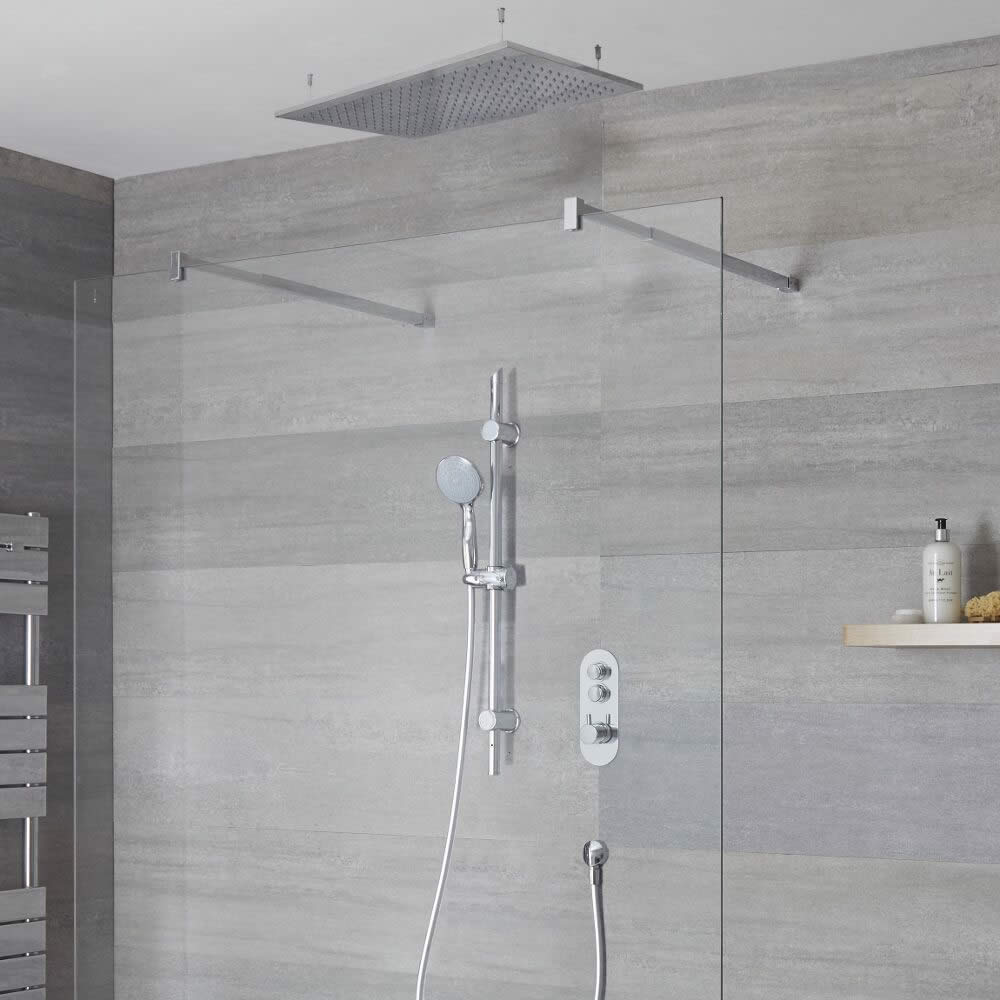 Idro 2-weg Thermostatische Drukknop Douchekraan Glijstanguitrusting & d. 80cm Plafond Douchekop