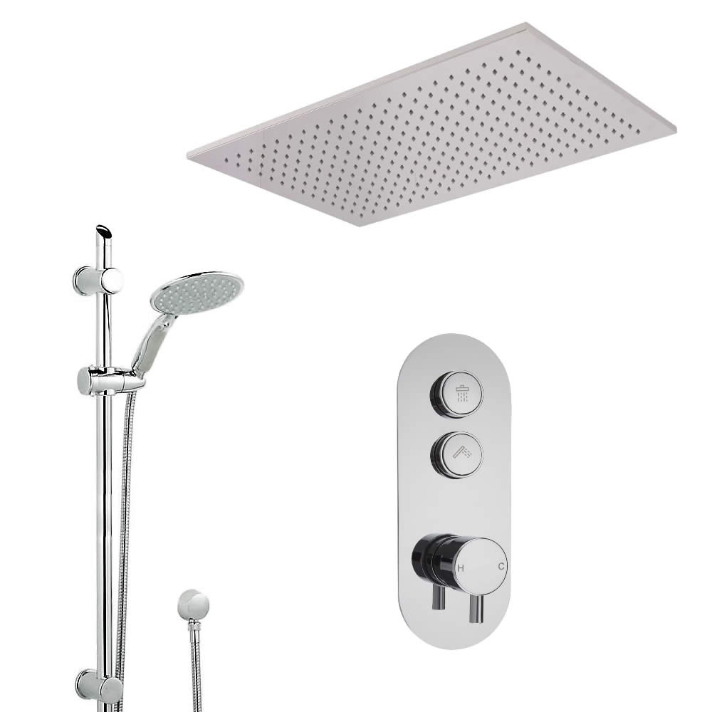 Idro 2-weg Thermostatische Drukknop Douchekraan Glijstanguitrusting & d. 80cm Plafond Douchekop