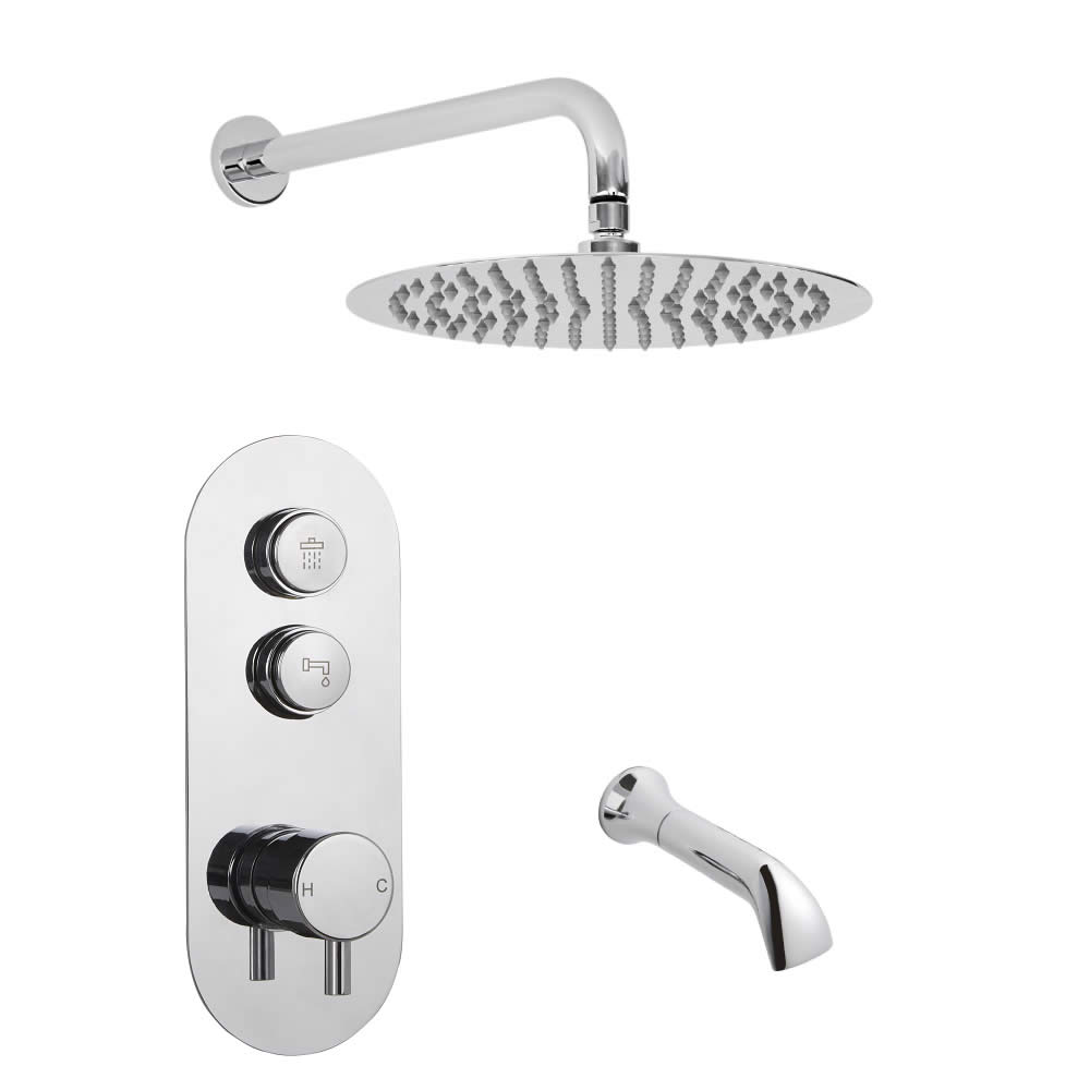 Idro 2-weg Thermostatische Drukknop Douchekraan met Regendouchekop en Baduitloop.