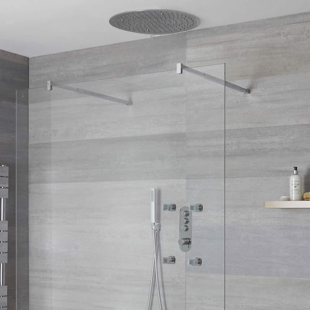 Idro 3-weg Thermostatische Drukknop Douchekraan Handdouchecombi & d.40cm Verzonken Plafond Douchekop & Bodyjets