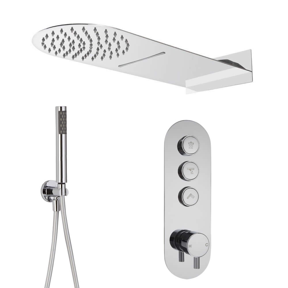Idro 3-weg Thermostatische Drukknop Douchekraan Handdouchecombi en Waterval/Regendouche Combi