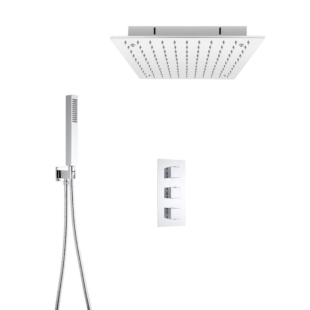 Hudson Reed vierkante 3 weg thermostatische douchekraan 400mm inbouwdouchekop en handdouche