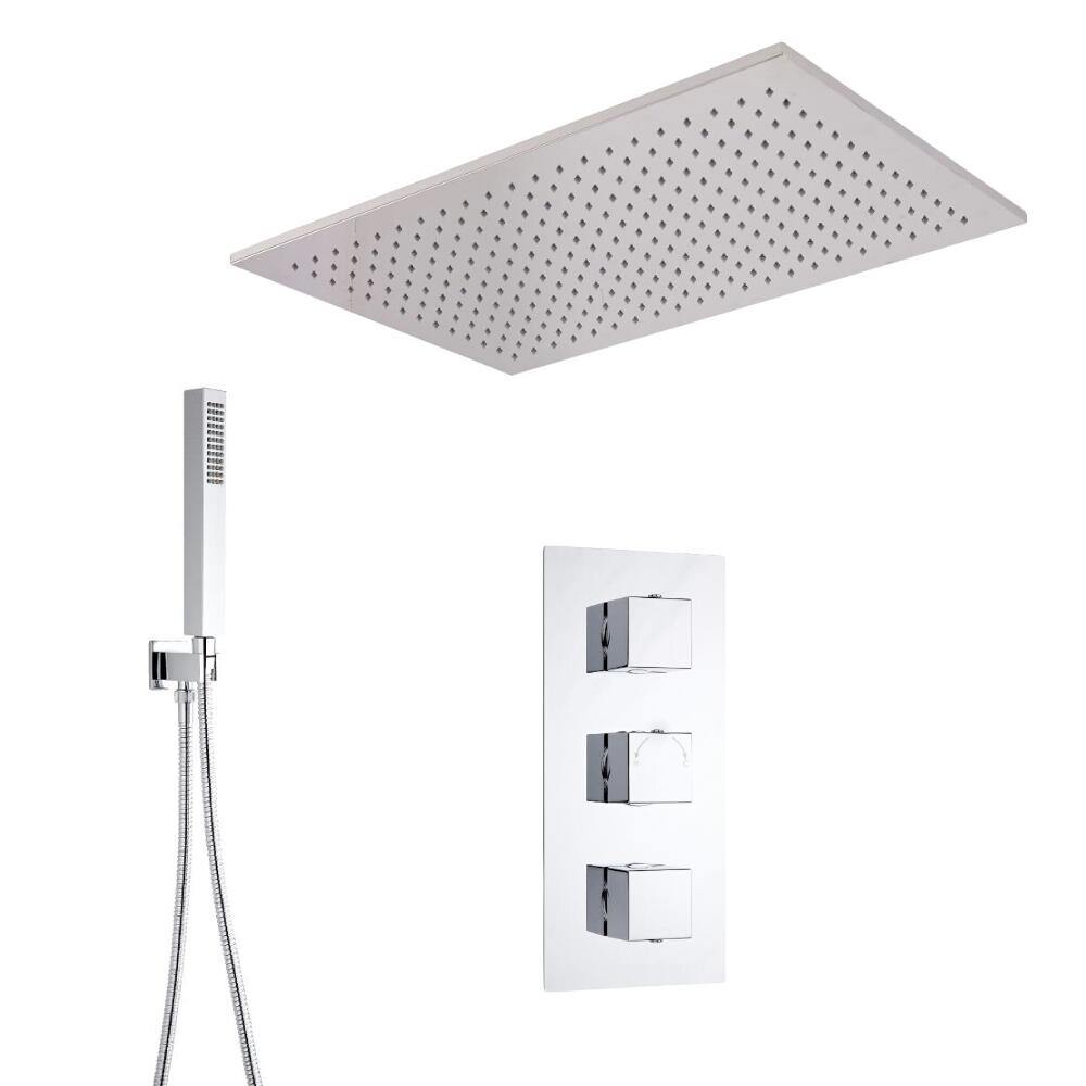 Hudson Reed vierkante 3 weg thermostatische douchekraan, 800x500mm inbouwdouchekop en handdouche