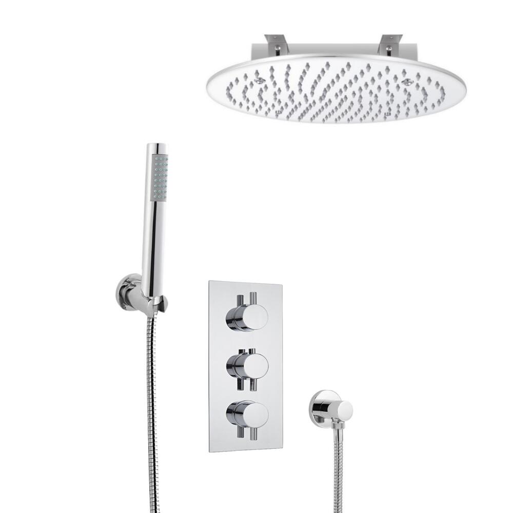 Hudson Reed ronde thermostatische douchekraan, 400mm inbouwdouchekop en handdouche