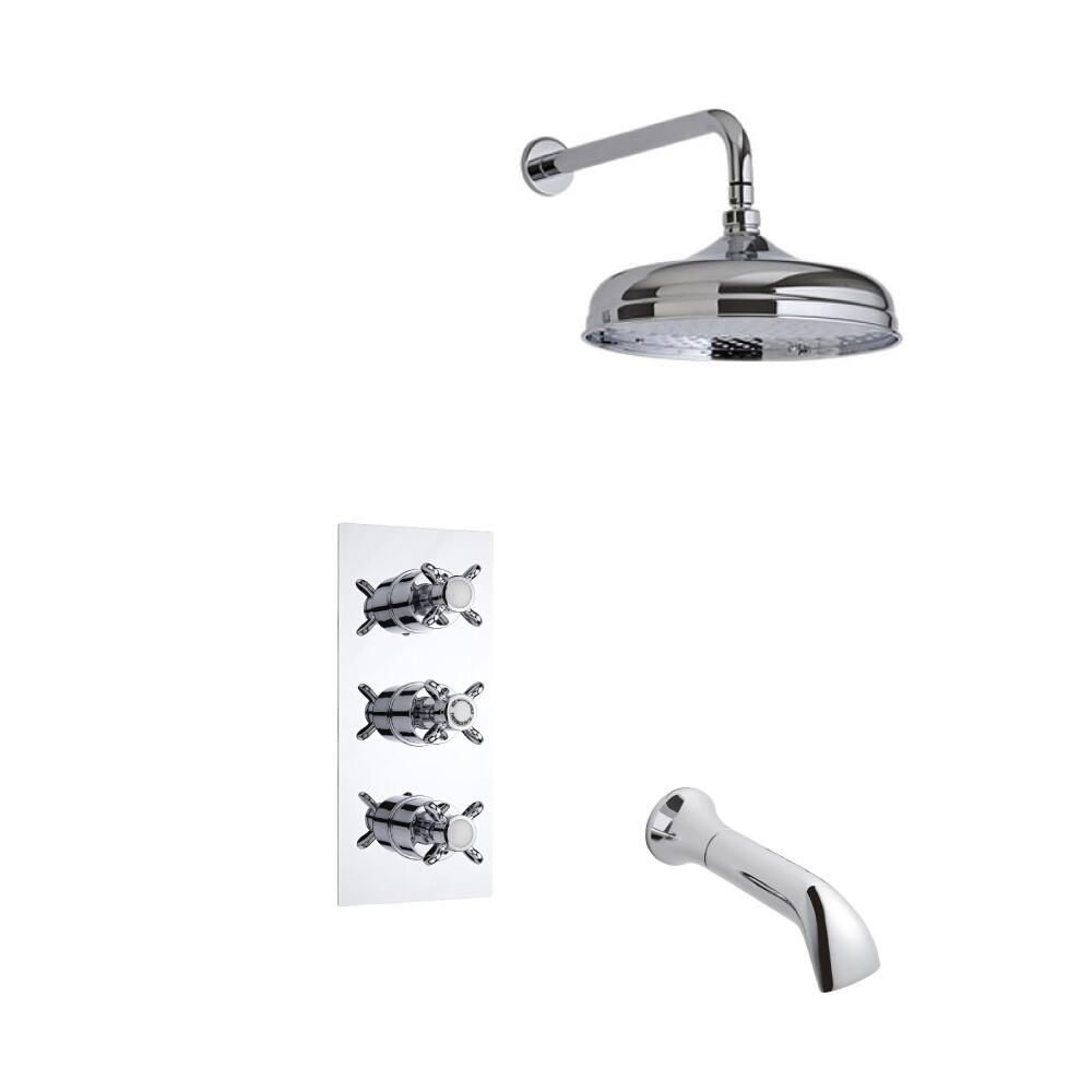 Hudson Reed traditionele thermostatische douchekraan, 150mm douchekop, muurbevestiging en wandkraan