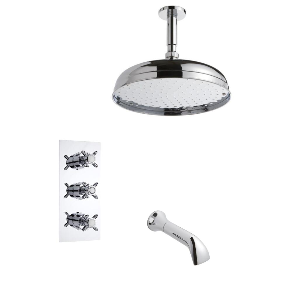 Hudson Reed traditionele thermostatische douchekraan, 300mm douchekop, plafondbevestiging en wandkraan