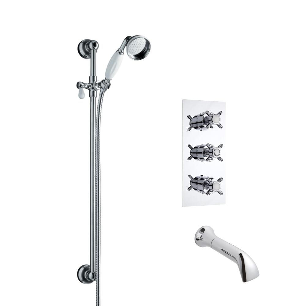 Hudson Reed traditionele thermostatische douchekraan, glijstang set en wandkraan