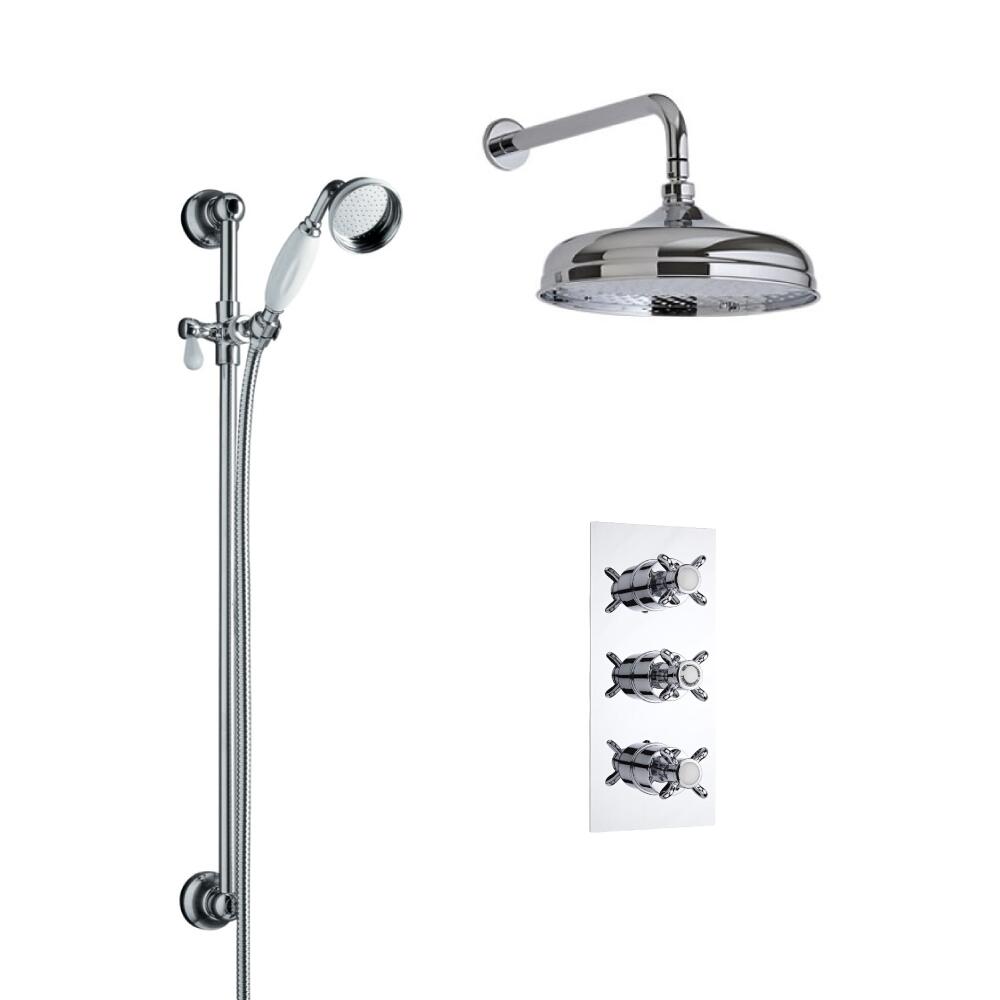 Hudson Reed traditionele thermostatische douchekraan, 150mm douchekop, wandbevestiging en glijstangset