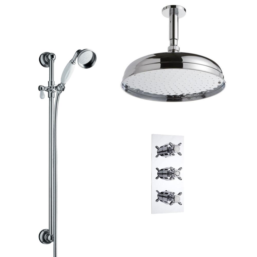Hudson Reed traditionele thermostatische douchekraan, 300mm douchekop, plafondbevestiging en glijstangset