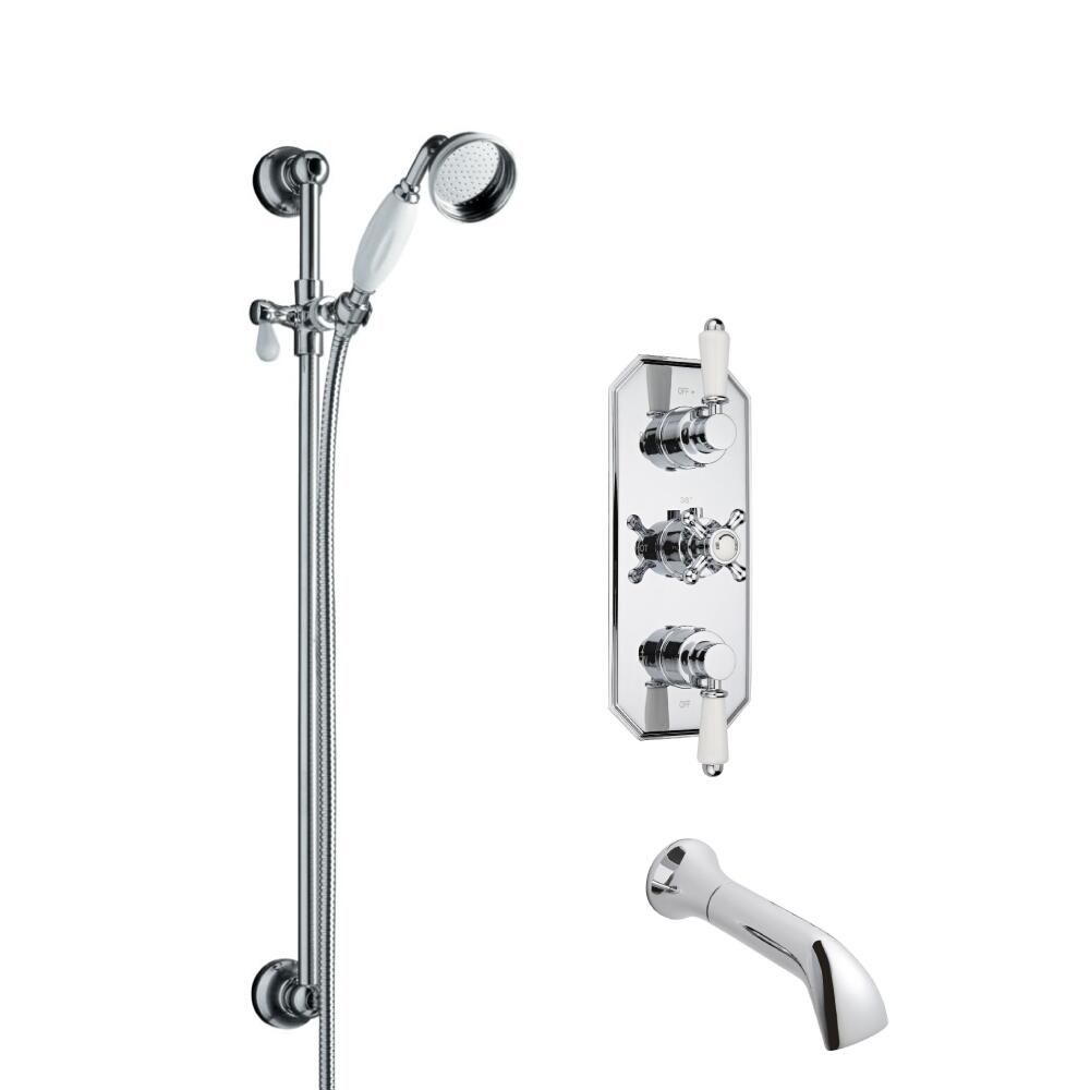 Hudson Reed traditionele thermostatische douchekraan, glijstandset en wandkraan