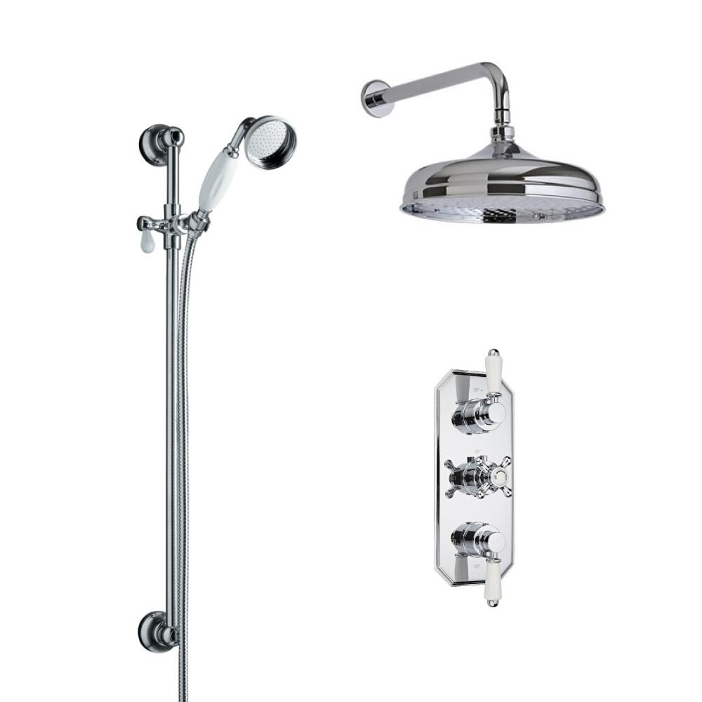 Hudson Reed traditionele thermostatische douchekraan, 150mm douchekop, wandbevestiging en glijstangset