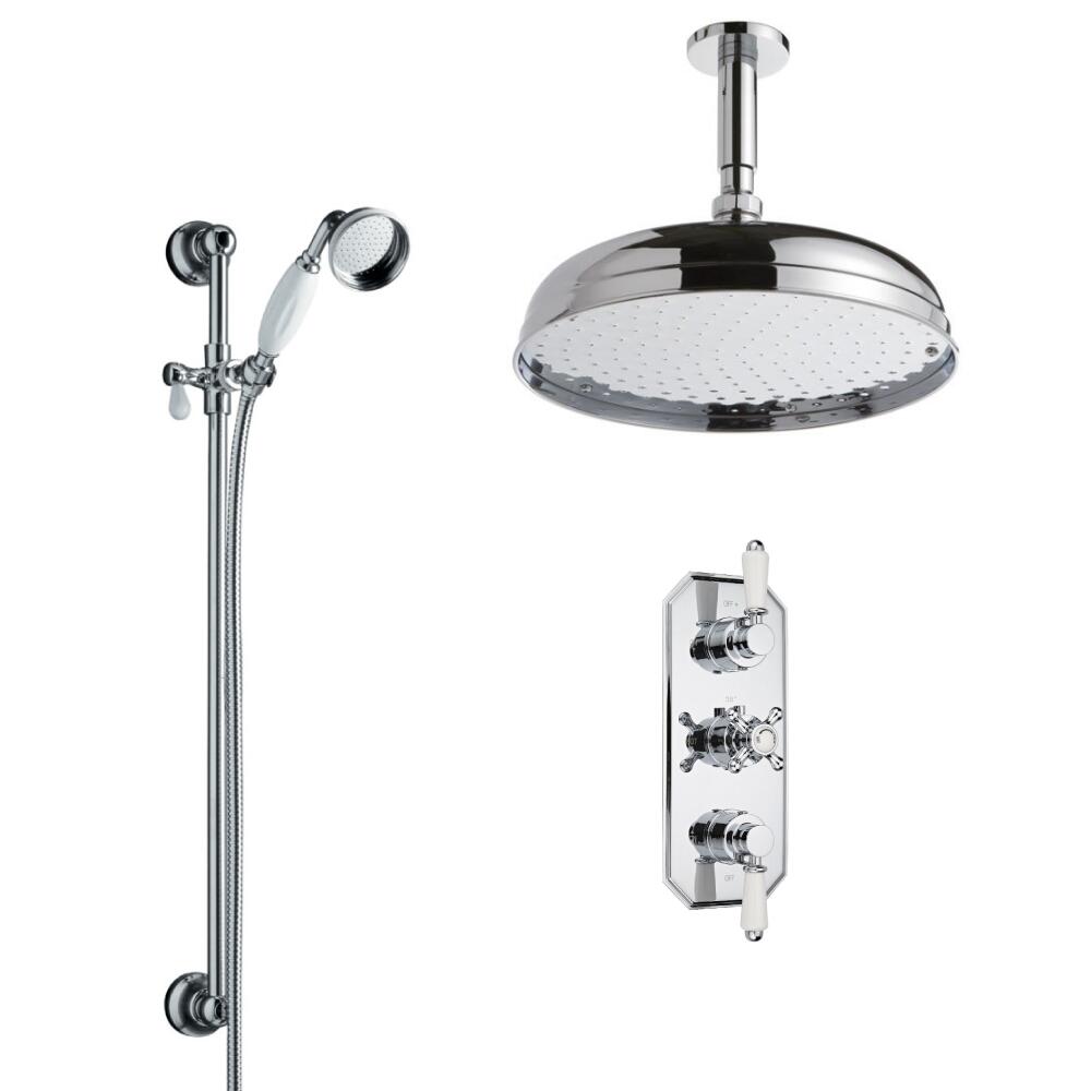 Hudson Reed traditionele thermostatische douchekraan, 300mm douchekop, plafondbevestiging, glijstangset en wandkraan