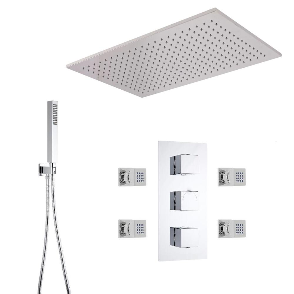 Arvo 3-weg Inbouw Thermostaatkraan 80 x 60cm Plafond Douchekop, Handdouche Combi & 4 Bodyjets