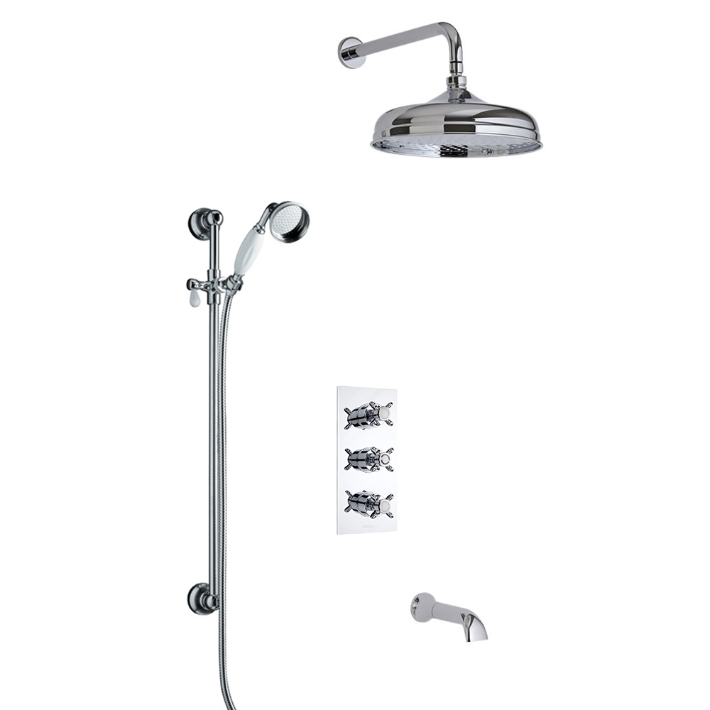 3-Weg Klassieke Inbouw thermostaatkraan met Omstel, Handdouche 15cm Douchekop Badutiloop