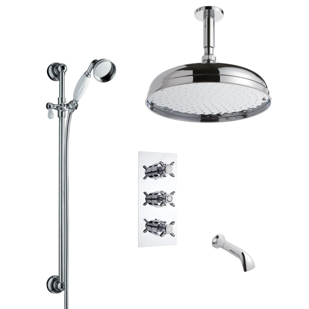 Hudson Reed traditionele thermostatische douchekraan, 300mm douchekop, plafondbevestiging, glijstangset en wandkraan