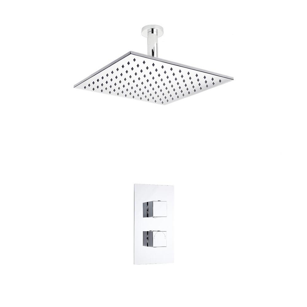 Hudson Reed vierkante 2 weg thermostatische douchekraan 300mm douchekop en plafondbevestiging