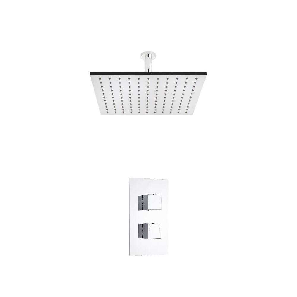 Hudson Reed vierkante 2 weg thermostatische douchekraan 400mm douchekop en plafondbevestiging