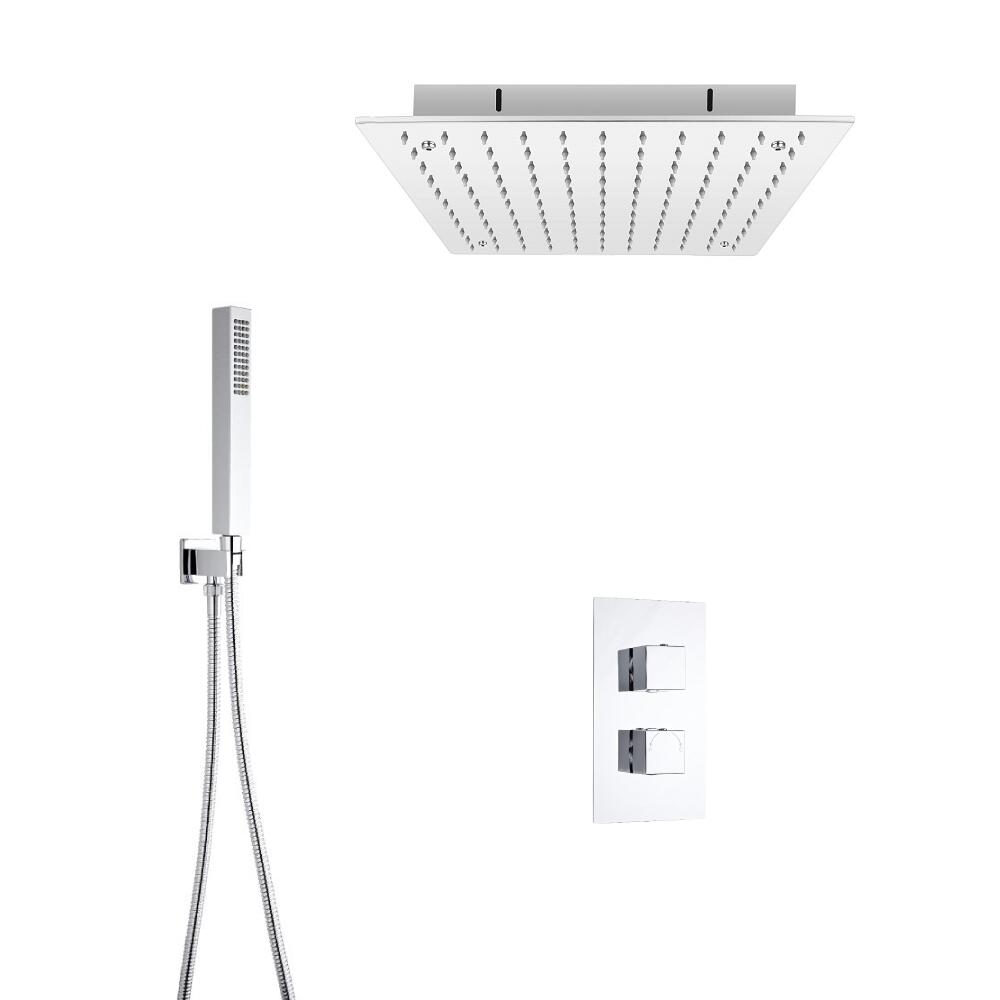 Vierkante thermostatische douchekraan, 40cm inbouw douchekop & handdouche