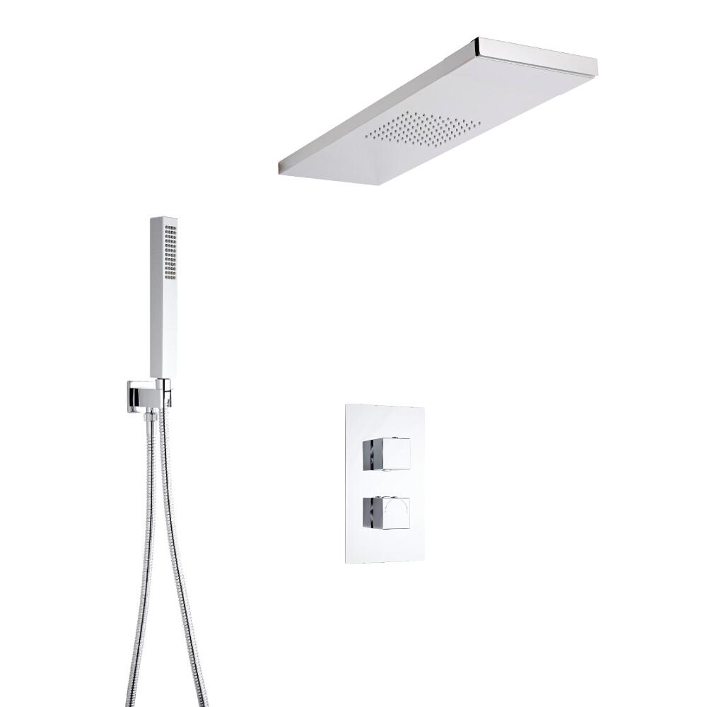 Hudson Reed vierkante 2 weg thermostatische douchekraan met richtklep, douchehemel en handdouche