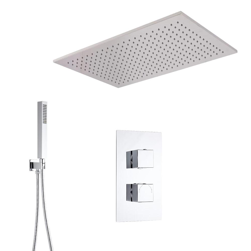 Hudson Reed vierkante 2 weg thermostatische douchekraan met omstelkraan 800x500 inbouwdouchekop en handdouche