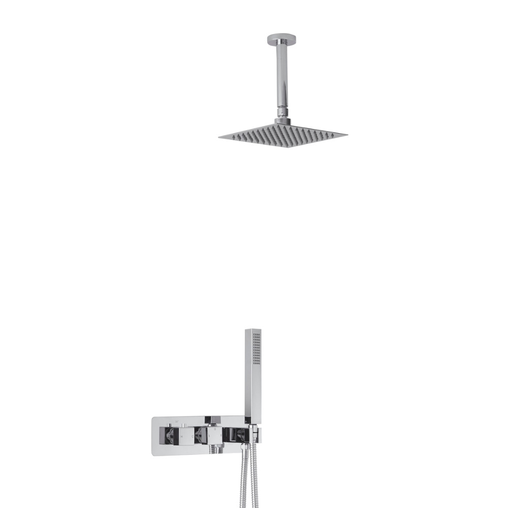 Arvo 2-weg Inbouw Thermostaatkraan Plafond Douchekop 20 x20cm en Handdoucheset