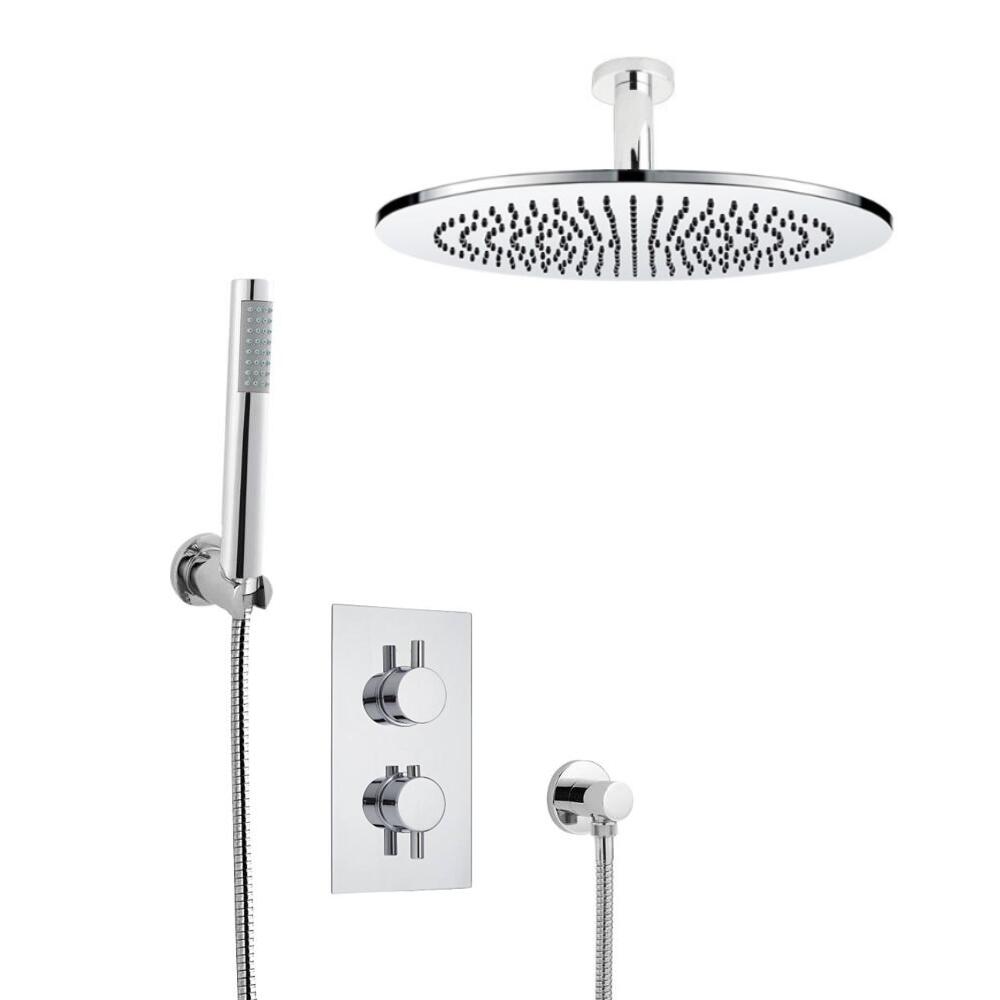 Hudson Reed ronde thermostatische douchekraan met richtklep, 300mm douchekop, plafondbevestiging en handdouche