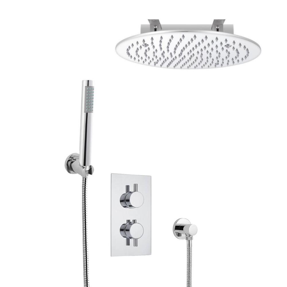 Hudson Reed ronde thermostatische douchekraan met richtklep, 400mm inbouwdouchekop en handdouche
