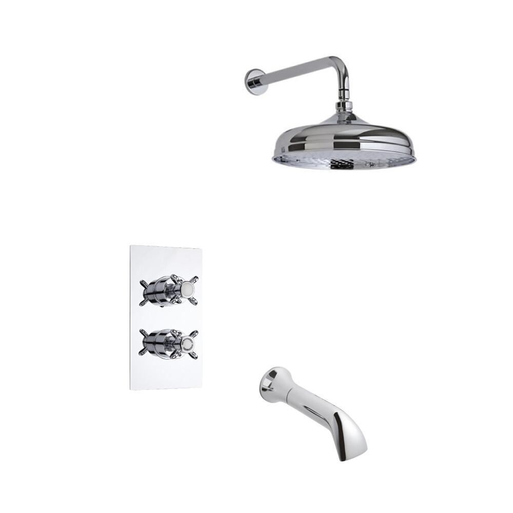 Hudson Reed traditionele thermostatische douchekraan met richtklep, 150mm douchekop, muurbevestiging en wandkraan