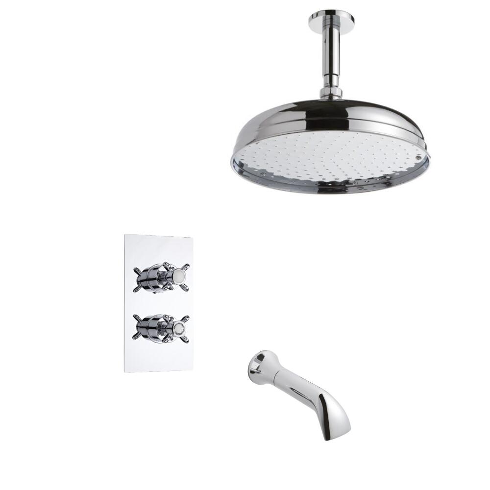 Hudson Reed traditionele thermostatische douchekraan met richtklep 300mm douchekop, plafondbevestiging en wandkraan